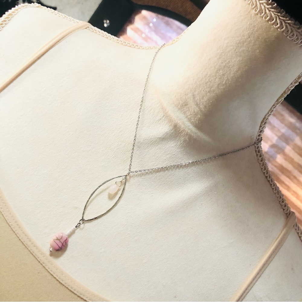 Handcrafted elegant rose quartz rhodonite pendant on chain necklace
